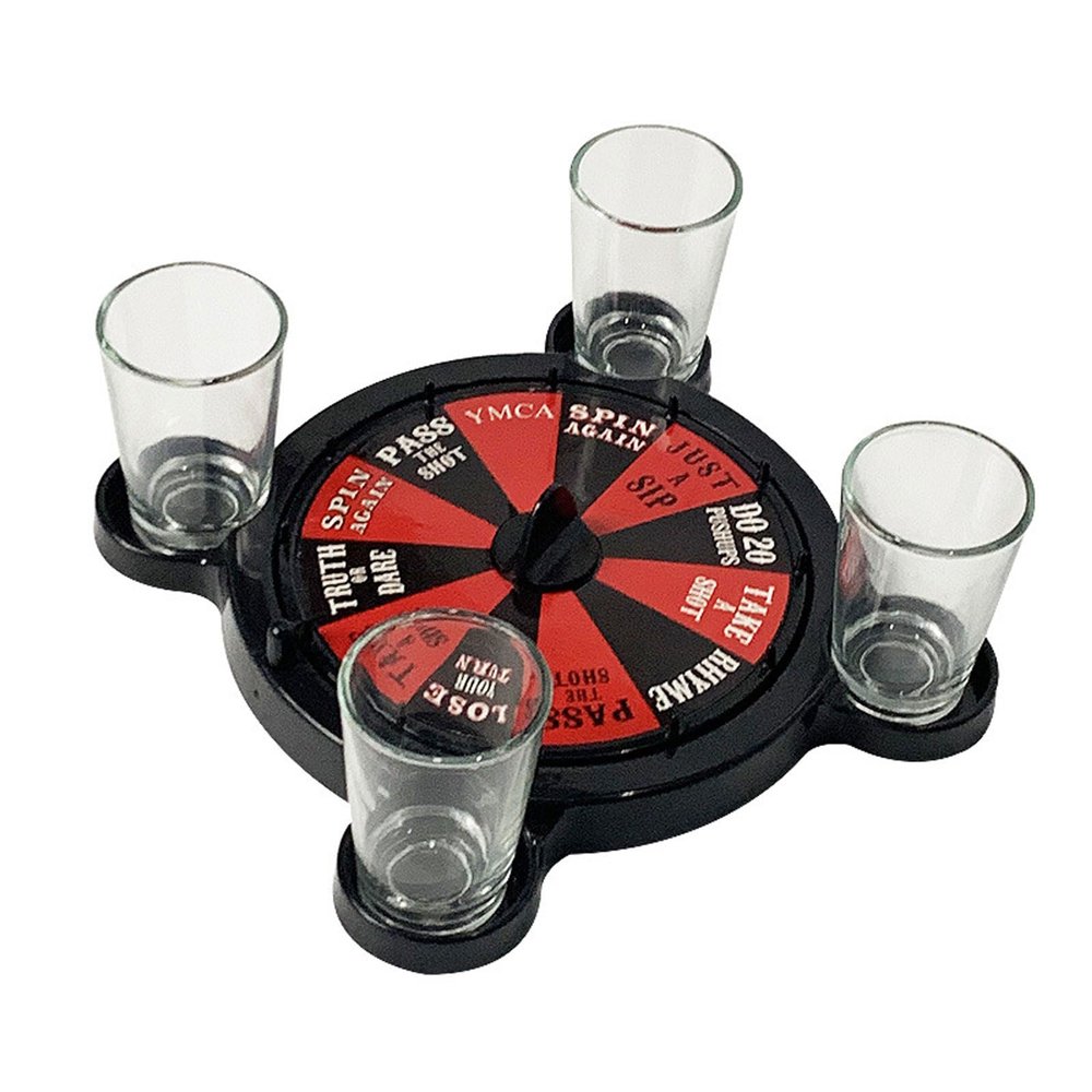 GeRRiT Roulette Sets Black Roulette Set with 4 Wine Glasses Very Smooth Spinning Action Turntable Drinking Games Roulette Shots for Game Night Party Games