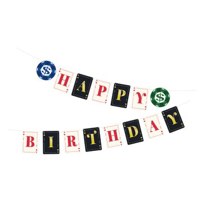 UPKOCH 1set Poker Themed Happy Birthday Bunting Banner for Party Decorations Vibrant Hanging Decor for Unique Celebrations and Memorable Events