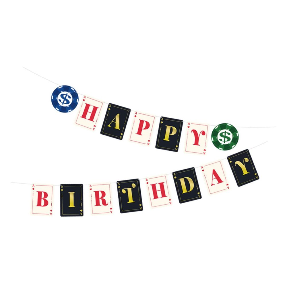 UPKOCH 1set Poker Themed Happy Birthday Bunting Banner for Party Decorations Vibrant Hanging Decor for Unique Celebrations and Memorable Events