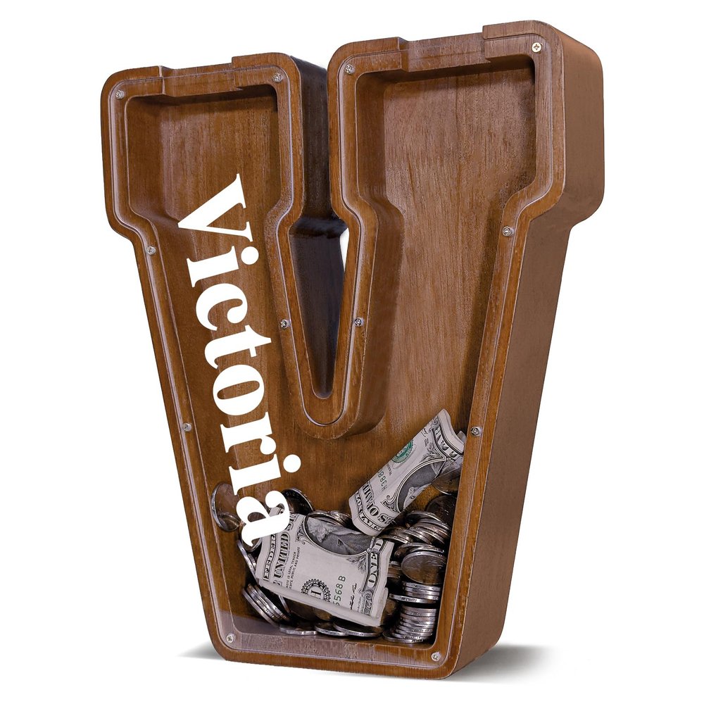 12" Custom Extra Large Wooden Letter Piggy Bank (Laser Engraved Name) Personalized Piggy Bank for Kids Boys Girls Customized Coin Bank Perfect Personalized Gift for Birthday and Festival-V Piggy Bank
