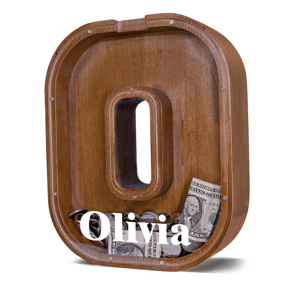 12" Custom Extra Large Wooden Letter Piggy Bank (Laser Engraved Name) Personalized Piggy Bank for Kids Boys Girls Customized Coin Bank Perfect Personalized Gift for Birthday and Festival-O Piggy Bank