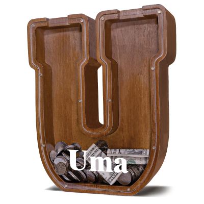 12" Custom Extra Large Wooden Letter Piggy Bank (Laser Engraved Name) Personalized Piggy Bank for Kids Boys Girls Customized Coin Bank Perfect Personalized Gift for Birthday and Festival-U Piggy Bank