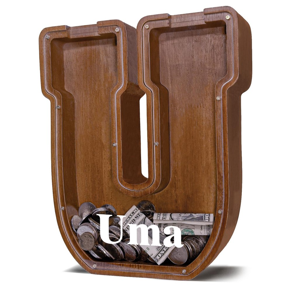 12" Custom Extra Large Wooden Letter Piggy Bank (Laser Engraved Name) Personalized Piggy Bank for Kids Boys Girls Customized Coin Bank Perfect Personalized Gift for Birthday and Festival-U Piggy Bank