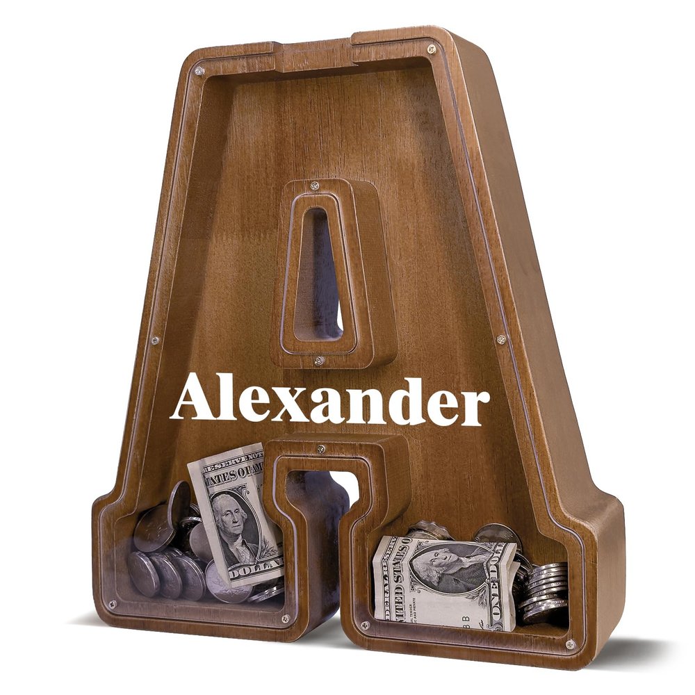 12" Custom Extra Large Wooden Letter Piggy Bank (Laser Engraved Name) Personalized Piggy Bank for Kids Boys Girls Customized Coin Bank Perfect Personalized Gift for Birthday and Festival-A Piggy Bank