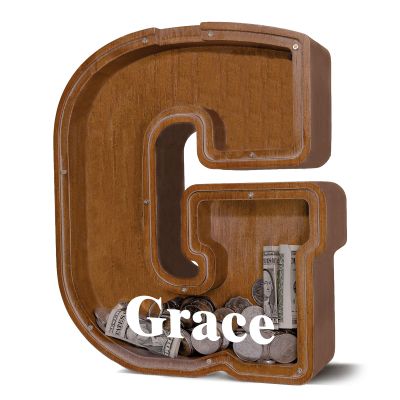 12" Custom Extra Large Wooden Letter Piggy Bank (Laser Engraved Name) Personalized Piggy Bank for Kids Boys Girls Customized Coin Bank Perfect Personalized Gift for Birthday and Festival-G Piggy Bank
