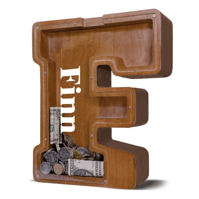 12" Custom Extra Large Wooden Letter Piggy Bank (Laser Engraved Name) Personalized Piggy Bank for Kids Boys Girls Customized Coin Bank Perfect Personalized Gift for Birthday and Festival-F Piggy Bank