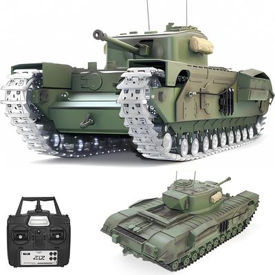 Ssccgym Remote Control Tank GB Churchill Mk.VII RC Tank 1/16 War Military Vehicle Smoke Barrel Telescoping NO-Shooting Collection 44CM Steel Gearbox/All Metal Track/Wheels