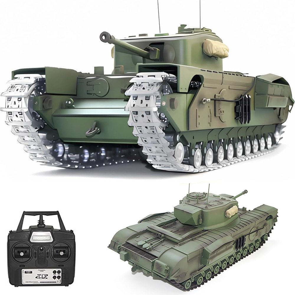 Ssccgym Remote Control Tank GB Churchill Mk.VII RC Tank 1/16 War Military Vehicle Smoke Barrel Telescoping NO-Shooting Collection 44CM Steel Gearbox/All Metal Track/Wheels