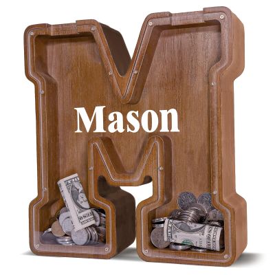 12" Custom Extra Large Wooden Letter Piggy Bank (Laser Engraved Name) Personalized Piggy Bank for Kids Boys Girls Customized Coin Bank Perfect Personalized Gift for Birthday and Festival-M Piggy Bank