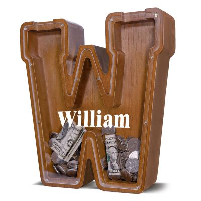 12" Custom Extra Large Wooden Letter Piggy Bank (Laser Engraved Name) Personalized Piggy Bank for Kids Boys Girls Customized Coin Bank Perfect Personalized Gift for Birthday and Festival-W Piggy Bank