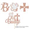 Rsstarxi 1 Pack Spanish Mi Bautizo Cake Topper Cross First Holy Communion Cake Decoration Christening Baptism Cake Pick for Religious God Bless Baby Shower Birthday Party Decoration Rose Gold view 3
