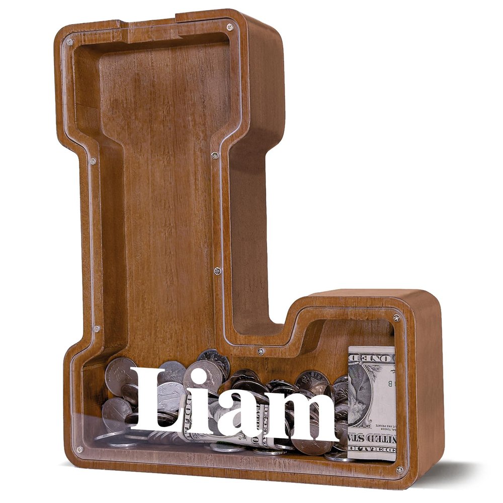 12" Custom Extra Large Wooden Letter Piggy Bank (Laser Engraved Name) Personalized Piggy Bank for Kids Boys Girls Customized Coin Bank Perfect Personalized Gift for Birthday and Festival-L Piggy Bank
