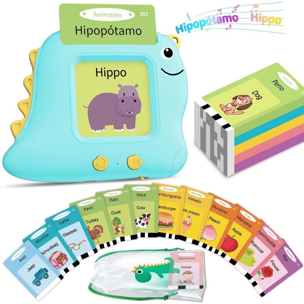 Alotwan Bilingual Talking Flash Cards Spanish/English, Learning Sensory Toys for Autistic Children, 224 Sight Words Espaol Speech Therapy Kids Toys Beginner, Birthday Gift for Little Boys and Girls