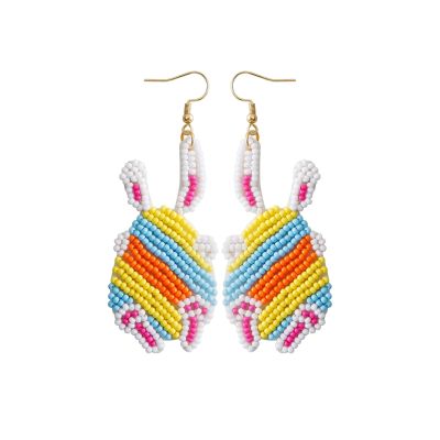BTAKANPP Worm Earrings Egg Cartoon Cute Handwoven Bohemian Ethnic Style Rice Bead Earrings Clip on Stud (Khaki, One Size)