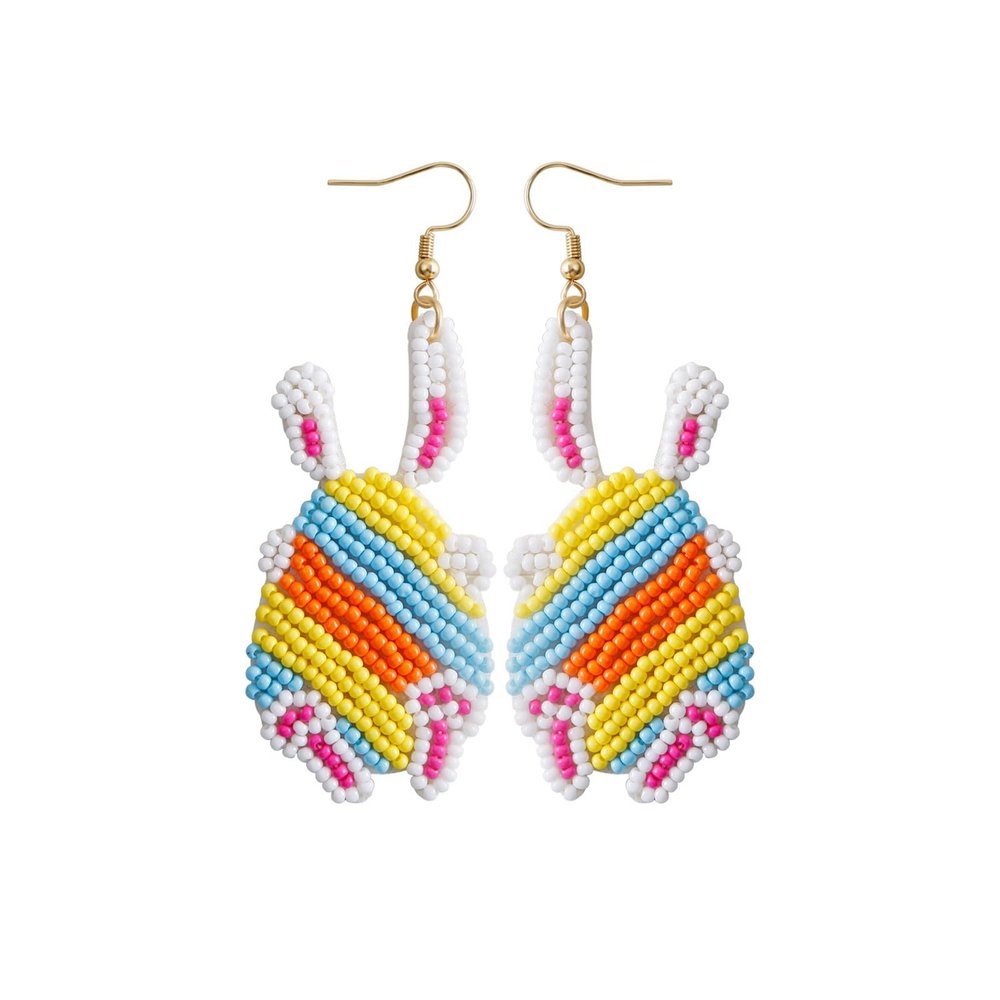 BTAKANPP Worm Earrings Egg Cartoon Cute Handwoven Bohemian Ethnic Style Rice Bead Earrings Clip on Stud (Khaki, One Size)