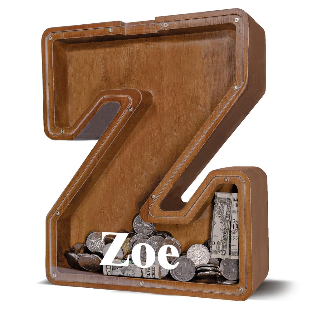 12" Custom Extra Large Wooden Letter Piggy Bank (Laser Engraved Name) Personalized Piggy Bank for Kids Boys Girls Customized Coin Bank Perfect Personalized Gift for Birthday and Festival-Z Piggy Bank