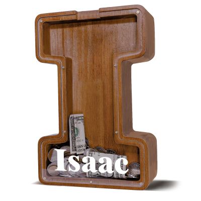 12" Custom Extra Large Wooden Letter Piggy Bank (Laser Engraved Name) Personalized Piggy Bank for Kids Boys Girls Customized Coin Bank Perfect Personalized Gift for Birthday and Festival-I Piggy Bank