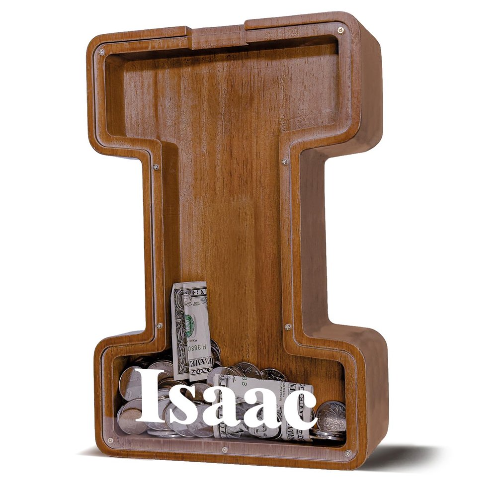 12" Custom Extra Large Wooden Letter Piggy Bank (Laser Engraved Name) Personalized Piggy Bank for Kids Boys Girls Customized Coin Bank Perfect Personalized Gift for Birthday and Festival-I Piggy Bank