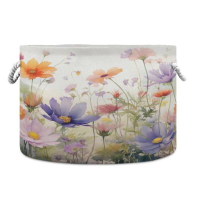 Flradish Colorful Flowers Cotton Rope Baske,20" X 20" X 14" Woven Baby Soft Waterproof Laundry Baskets with Handles,Toy Basket for Storage,Living Room,Toy,Blankets,Clothes