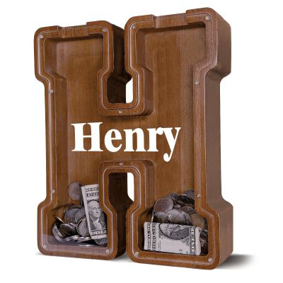 12" Custom Extra Large Wooden Letter Piggy Bank (Laser Engraved Name) Personalized Piggy Bank for Kids Boys Girls Customized Coin Bank Perfect Personalized Gift for Birthday and Festival-H Piggy Bank