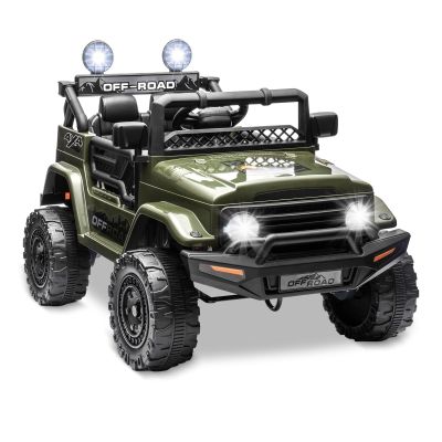 SEHOMY 12V Kids Ride On Truck with Parent Remote, 4 Wheels Battery Powered Electric Car for Kids Toys - 3 Speed, Spring Suspension, LED Lights, Safety Start, Music, Kids Electric Vehicles Dark Green