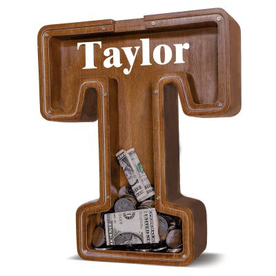 12" Custom Extra Large Wooden Letter Piggy Bank (Laser Engraved Name) Personalized Piggy Bank for Kids Boys Girls Customized Coin Bank Perfect Personalized Gift for Birthday and Festival-T Piggy Bank