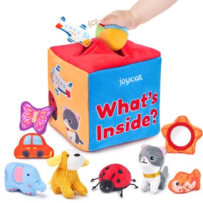 JoyCat Baby Toys 6-12 Months - Mystery Soft Box with 10 Sensory Objects, Rattle, Crinkle Paper, Mirror - What's Inside Box Infant Gifts, Soft Busy Toys 1-2 - Baby Birthday Gifts Boy Girl Chirstmas