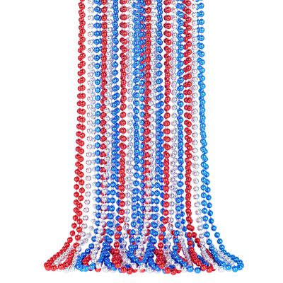 SHAOQINLIN 12 PCS Patriotic Beads Necklaces, 4th of July Bead Necklace, 4th of July Accessories, 33'' Metallic Red/Silver/Blue Party Beads for Patriotic Day, Carnival Party Favors
