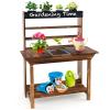 HONEY JOY Mud Kitchen, Fir Wood Kids Potting Bench Table, Removable Sink, 4 Planting Cups, Chalkboard, Outdoor Play Kitchen for Toddlers, Garden Time Mud Kitchen for Kids Outdoor Backyard view 1