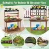HONEY JOY Mud Kitchen, Fir Wood Kids Potting Bench Table, Removable Sink, 4 Planting Cups, Chalkboard, Outdoor Play Kitchen for Toddlers, Garden Time Mud Kitchen for Kids Outdoor Backyard view 3