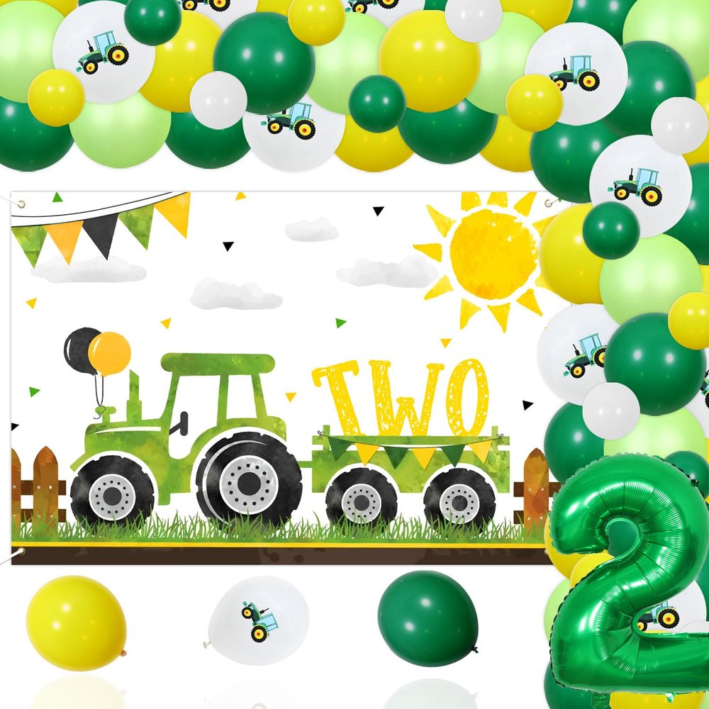 68Pcs Farm Tractor Baby Boy Girl Photography Background Cloth x2 Balloon Garland Arch Kit for Tractor Themed Birthday Party Decor Supplies