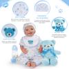 BABESIDE 9 Pcs Reborn Baby Doll Clothes Set for 17-22 Inch Dolls, Reborn Baby Dolls Accessories Doll Bassinet with Bottle Pacifier and Bear Toy for Realistic Newborn Babydolls, Blue view 3