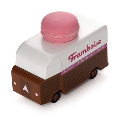 CANDYCAR Wooden Food Truck Collection - Framboise Macaron Van, Premium Handcrafted Beech Wood Toy Car