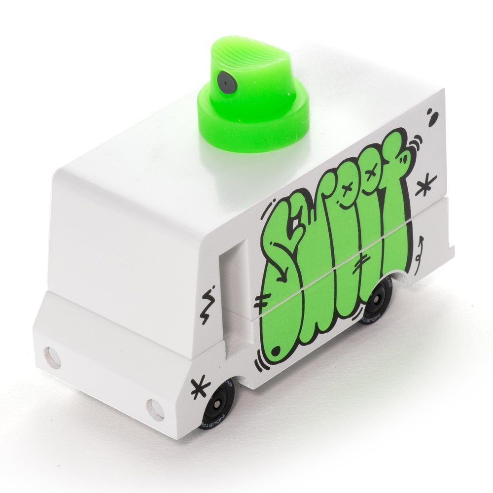 CANDYCAR Wooden Food Truck Collection - Graffiti Green, Premium Handcrafted Beech Wood Toy Car