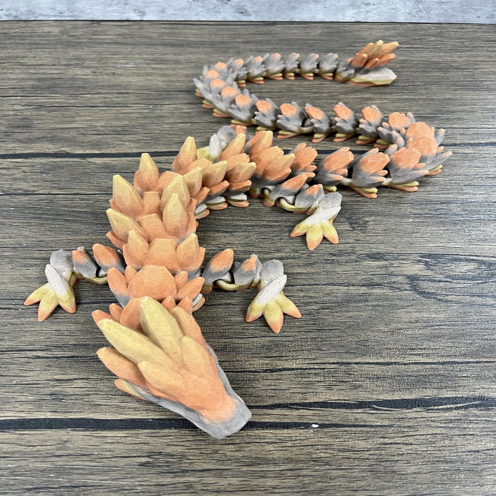 MunnyGrubbers - XL 26" Crystal Dragon Fidget Toy - Heavy Duty - 3D Printed Flexible Articulating Dragon Plastic Collectible Figurine - Surprise Egg Compatible - (Rainbow Marble Dragon)