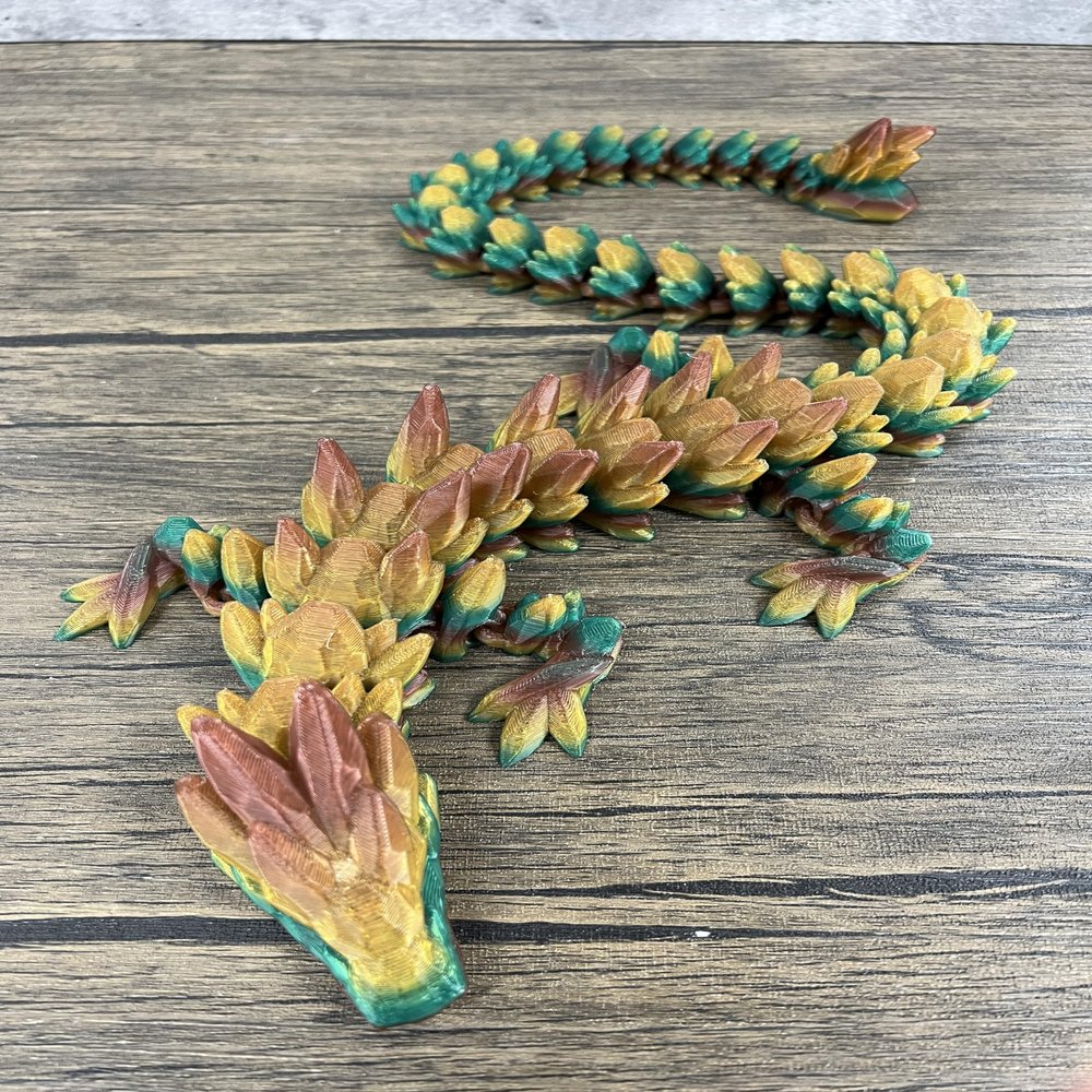 MunnyGrubbers - XL 26" Crystal Dragon Fidget Toy - Heavy Duty - 3D Printed Flexible Articulating Dragon Plastic Collectible Figurine - Surprise Egg Compatible - (Autumn Dragon)