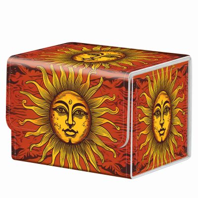 Strong Magnet Card Case Deck Box Mtg Card Box Playing Card Box Magic Deck Box Tcg Up to 200 Cards Creative Pattern Trading Card Storage Box for Collectible Card Games, Sun Face Red Tarot