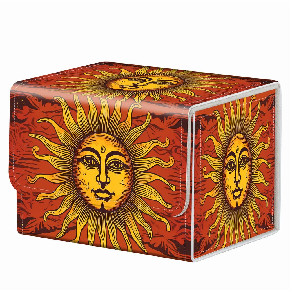 Strong Magnet Card Case Deck Box Mtg Card Box Playing Card Box Magic Deck Box Tcg Up to 200 Cards Creative Pattern Trading Card Storage Box for Collectible Card Games, Sun Face Red Tarot