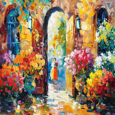 1000 Pieces Puzzles for Adult Wooden Jigsaw Puzzle 1000 Piece Puzzle Adult Elderly Puzzle Oil Painting Style Flowers and Girl Back Puzzle Gift for Mom Dad Family Friend Home Decor Wall Art