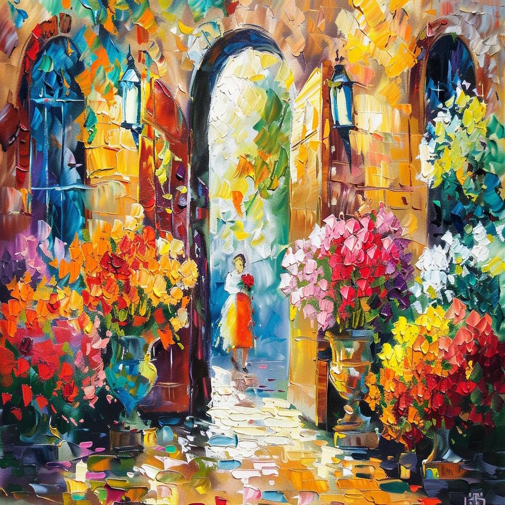 1000 Pieces Puzzles for Adult Wooden Jigsaw Puzzle 1000 Piece Puzzle Adult Elderly Puzzle Oil Painting Style Flowers and Girl Back Puzzle Gift for Mom Dad Family Friend Home Decor Wall Art