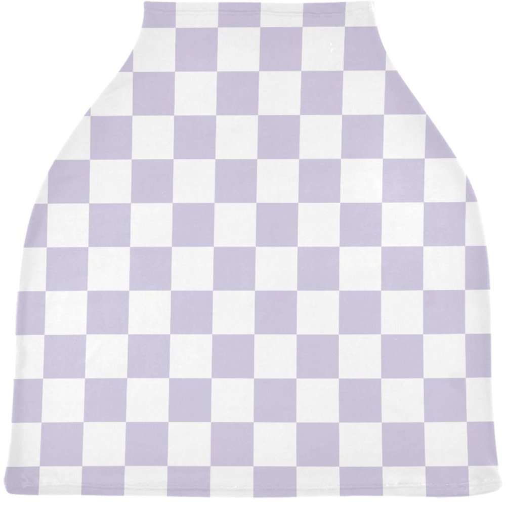 Lavender Lilac Chess Board Baby Car Seat Covers White Checkered Plaid Carseat Canopy Soft Infant Stroller Cover Nursing Breastfeeding Covers for Girls Boys Newborn Fit Summer Spring Autumn