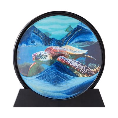 rysnwsu Moving Sand Art Picture w/Mirror, 3D Dynamic Sand Art Liquid Motion Sandscapes, Large Desktop Art, Home & Office Relaxing Desktop Decor (Blue-Turtle, 7'')
