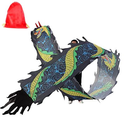 YANBI Dragon Poi Dragon Dance Ribbon Streamer with Travel Bag, Washable Chinese Flinging Ribbon for Square Exercise, Gymnastics/Fitness Dragon Poi (Color : Black, Size : 6 m (20 ft))