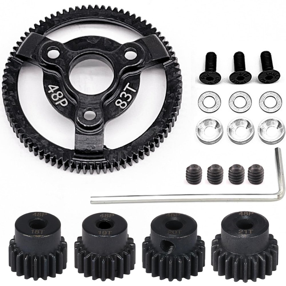 48P 83T Spur Gear Hardened Steel Transmission Gears with 18T 19T 20T 21T Pinions Gear 1/8 inch 3.175mm Hole Upgrade Parts for Traxxas RC 1/10 2WD Slash Stampede Rustler 2WD Bandit VXL XL-5 F-150 SVT