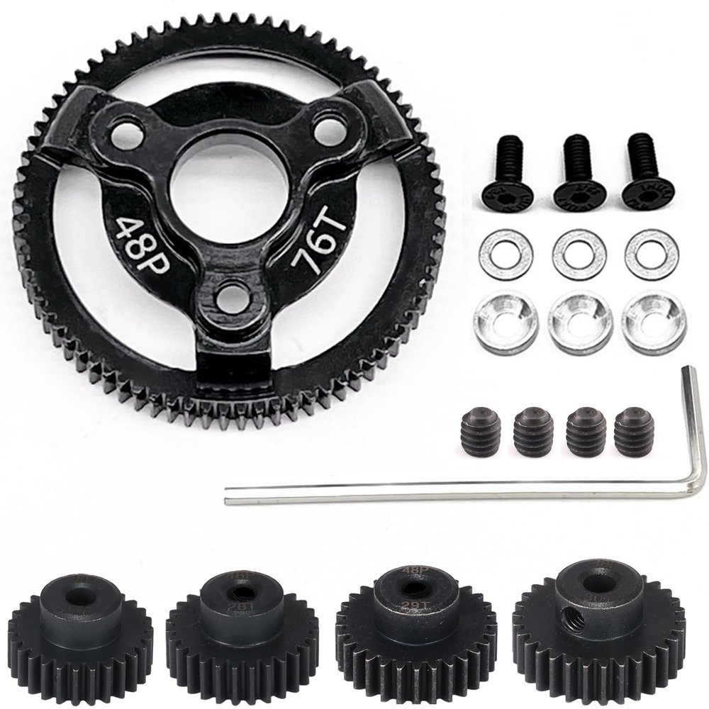 48P 76T Spur Gear Hardened Steel Transmission Gears with 27T 28T 29T 30T Pinions Gear 1/8 inch 3.175mm Hole Upgrade Parts for Traxxas RC 1/10 2WD Slash Stampede Rustler 2WD Bandit VXL XL-5 F-150 SVT