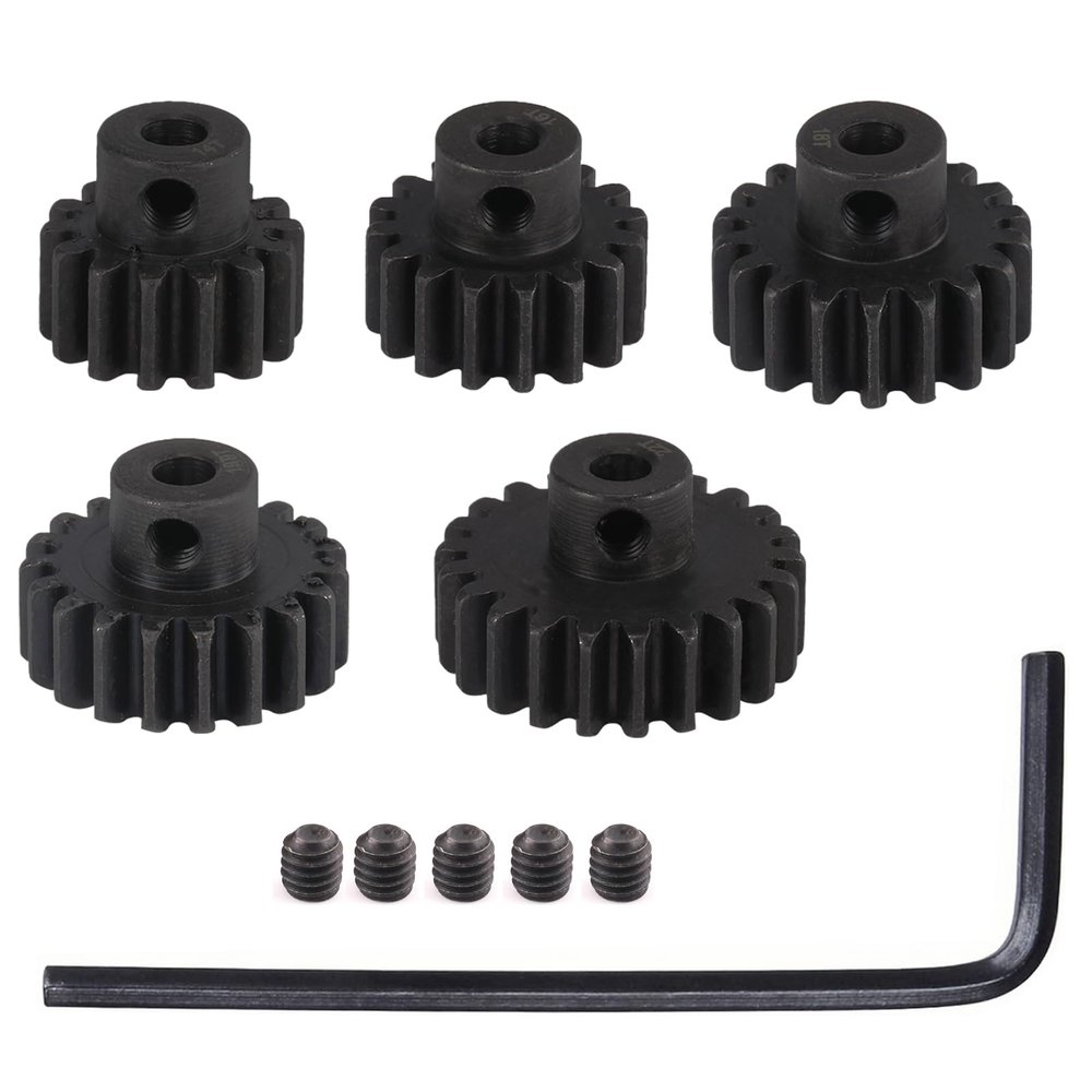 0.8M Hardened Steel Pinion Gear Set 1/8 inch 3.175mm Hole 14T 16T 18T 20T 22T with Hex Key for RC Brushless Brush Motor RC Car Upgrade(Compatible with 0.8 Metric Pitch)