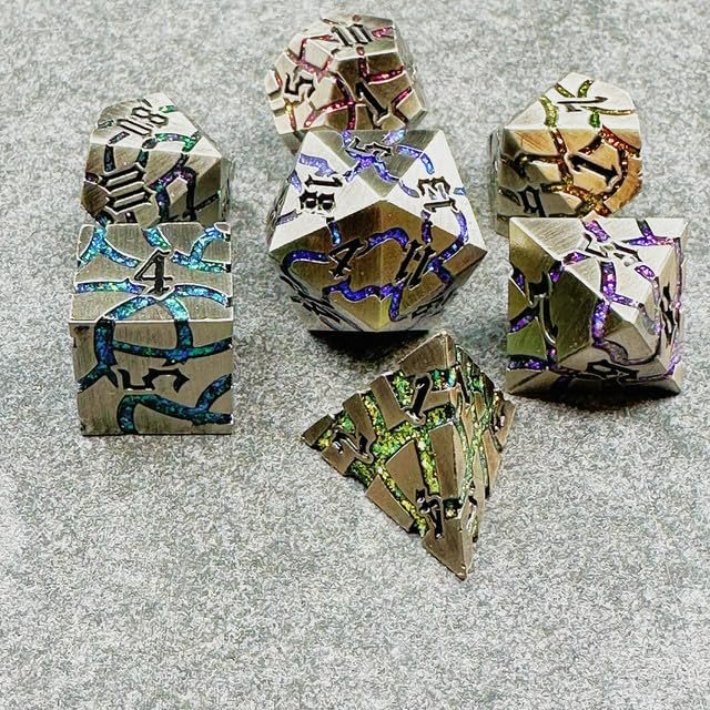 Sage's Portal Warp Stones Metal DND Dice 7 Piece Polyhedral Dice Set for DND TTRPG Dungeons and Dragons Pathfinder (Antique Silver Galaxy)