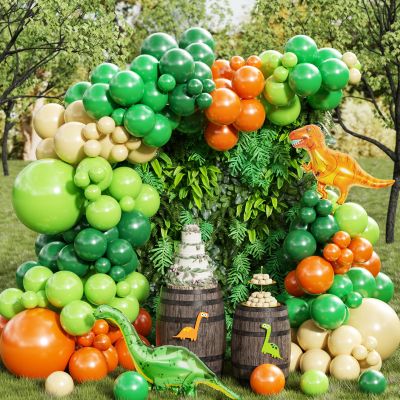 Dinosaur Balloons Arch Garland Kit Green Orange Dino Foil Balloons Birthday for Jungle Safari Themed Party Baby Shower Decorations Supplies For Kids