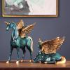 Pegasus Horse Statue Unicorn Table Sculpture, Wing Divine Standing Figures Greek Flying Animal Figurines Home Dcor, Desktop Art Figure Decorations for Living Room Party (Green-Standing) view 2
