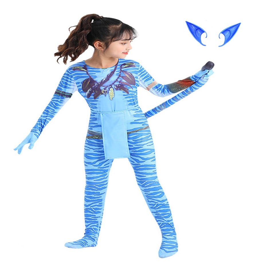 LEMONBABY Superhero Kids Boys Girls Halloween Birthday Party Cosplay Bodysuit Costumes (Neytiri,4-5y)